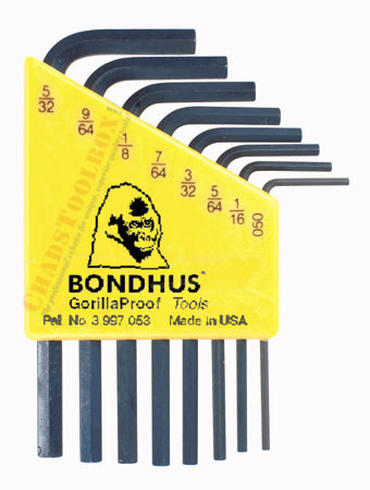 12232 Bondhus Set 8 Hex L-wrenches .050-5/32 - Short