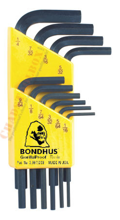 12238 Bondhus Set 10 Hex L-wrenches 1/16-1/4 - Short