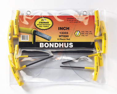 13332 Bondhus Set 8 Graduated Length Hex T-handles 3/32-1/4