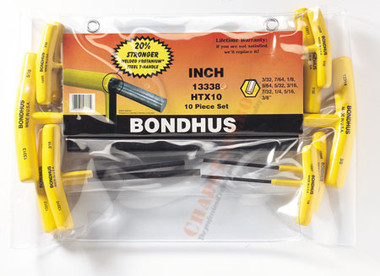 13390 Bondhus Set 10 Graduated Length Hex T-handles 3/32-3/8 with Stand