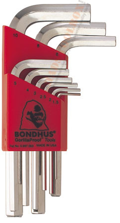 16299 Bondhus Set 9 BriteGuard Plated Hex L-wrenches 1.5-10mm - Short