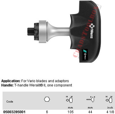 05003285001 WERA 96 VARIO T-HANDLE WITH RATCHET, 6MM