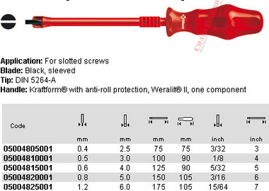 05004805003 WERA 170 SLOTTED HOLDING S/D .4 X 2.5 X 75MM