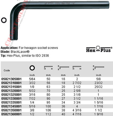 05021345001 WERA 950 HEX PLUS HEX KEY 5/16" X 4"