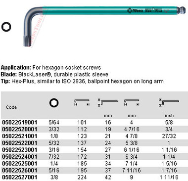 05022521001 WERA 950 SPKL BALL/SUPER HEX L KEY 1/8"