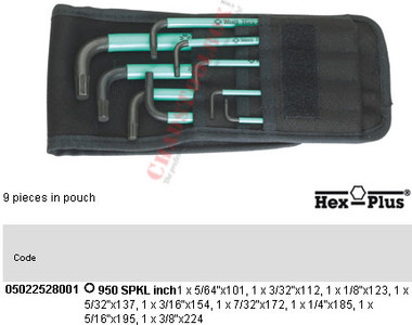 05022528001 WERA 950 SPKL/9 HEX PLUS KEY 9PC SET IMPERIAL