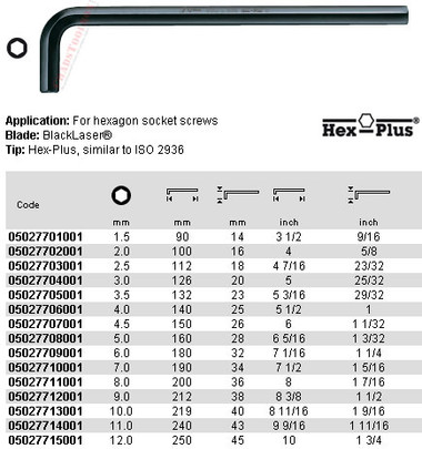 05027707001 WERA 950 L BM 4.5MM LONG HEX PLUS KEY