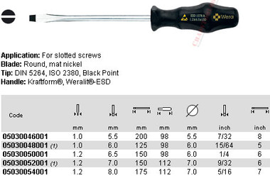 05030050001 WERA 1578A SLOT S/D ESD 1.2 X 6.5 X 150MM