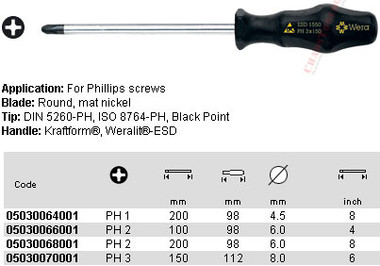 05030068001 WERA 1550 PH PHIL S/D PH2 X 200MM ESD