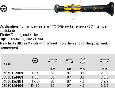 05030125001 WERA 1567BO KF MICRO TX9 X 60MM TP S/D ESD