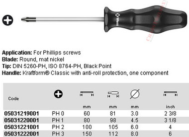 05031220001 WERA 1750PH KRAFTFORM CLASSIC S/D PHIL PH1 X 80MM