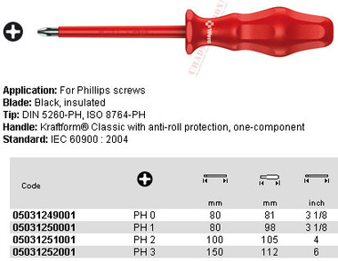 05031249001 WERA 1762i PH VDE INS KRAFTFORM CLASSIC S/D PHIL PH0 X 80MM