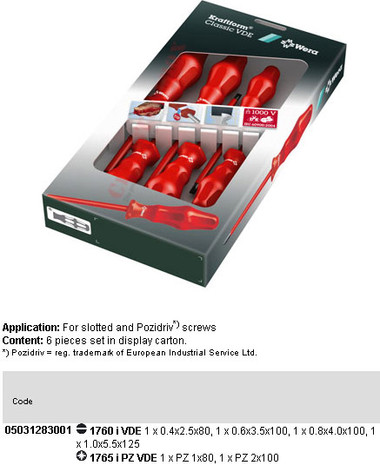 05031283001 WERA 1760i/65i/6 INS KRAFTFORM CLASSIC SET, 4-SL, PZ 1/2