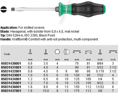 05031431002 WERA 1334SK KRAFTFORM COMFORT SLOT S/D 0.8 X 4.0 X 90MM