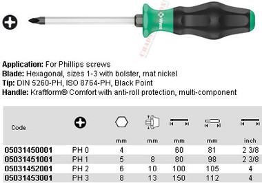 05031452002 WERA 1350SK PH KRAFTFORM COMFORT PHIL S/D PH2 X 100MM