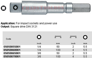 05050060001 WERA 870/3 ADAPTOR 1/4 SQ X 5.5MM HEX