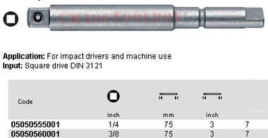 05050560001 WERA 870/8 ADAPTOR 3/8 SQ X G7 X 75MM