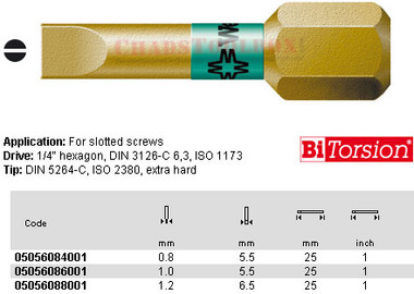 05056084001 WERA 800/1BTH .8 X 5.5 X 25MM SLOTTED BIT