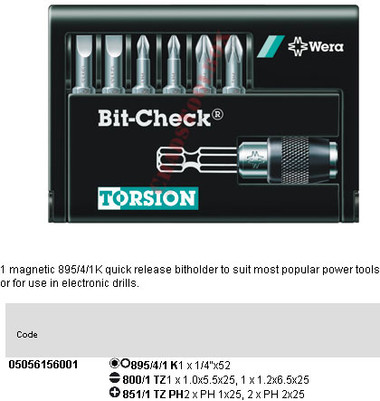 05056156001 WERA 8000-6 PH/TZ 6PC BIT CHECK