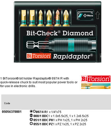 05056370001 WERA 8700-6/BDC RAPIDAPTOR BIT-CHECK (6PC)