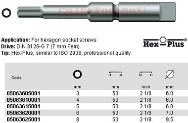 05063605001 WERA 840/8Z HEX PLUS BIT 3 X 53MM, 7MM DRIVE