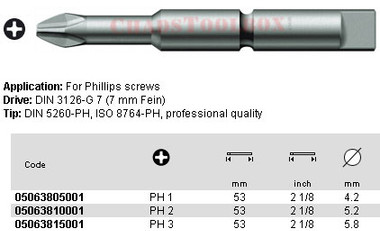 05063810001 WERA 851/8TZ PHILLIPSILLIPS BIT PHILLIPS2 X 53MM, 7MM DRIVE