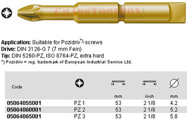 05064060001 WERA 855/8TH POZI BIT PZ2 X 53MM, 7MM DRIVE