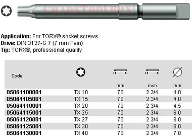05064120001 WERA 867/8Z TORX BIT TX27 X 70MM, 7MM DRIVE