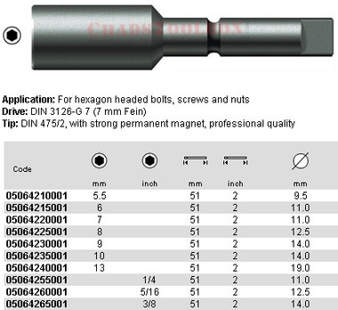 05064210001 WERA 869/8M MAG NUTSETTER 5.5 X 51MM, 7MM DRIVE