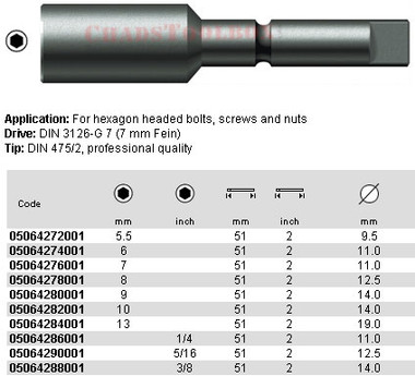 05064280001 WERA 869/8 NUTSETTER 9 X 51MM, 7MM DRIVE
