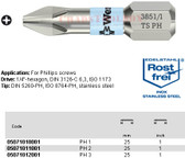 05071012001 WERA 3851/1TS PHILLIPSILLIPS BIT STAINLESS PHILLIPS3 X 25MM