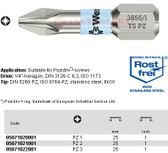 05071020001 WERA 3855/1TS POZI BIT STAINLESS PZ1 X 25MM