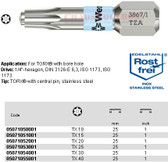 05071052001 WERA 3867/1TZA TORX BIT BORE HOLE STAINLESS TX20 X25MM