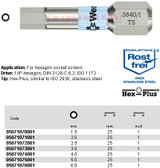 05071070001 WERA 3840/1TS HEX BIT STAINLESS 1.5 X 25MM