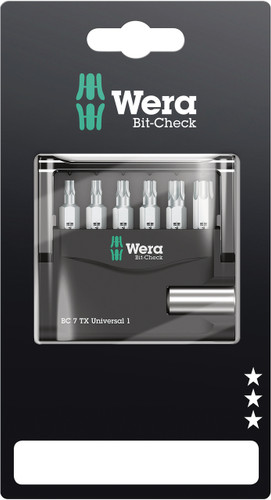 WERA 05073404001 BIT-CHECK 7 TX UNIVERSAL 1 SB BITS FOR TORX SCREWS + BITHOLDER