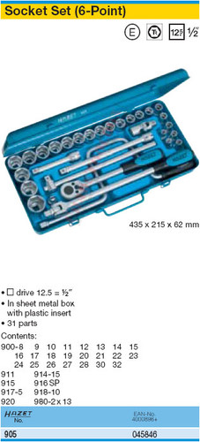 HAZET 905 6-POINT SOCKET SET