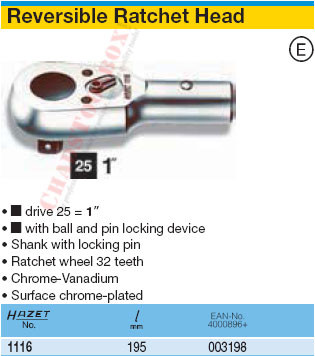 HAZET 1116 REVERSIBLE RATCHET HEAD 25 (1")