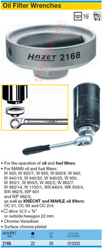 HAZET 2168 OIL FILTER WRENCH