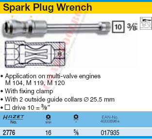 HAZET 2776 SPARK PLUG WRENCH