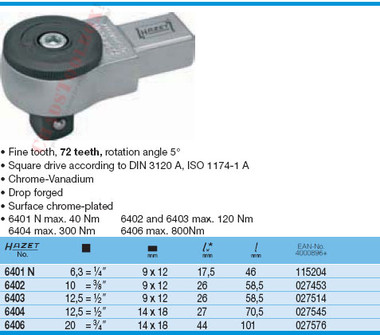 HAZET 6404 REVERSIBLE RATCHET HEAD