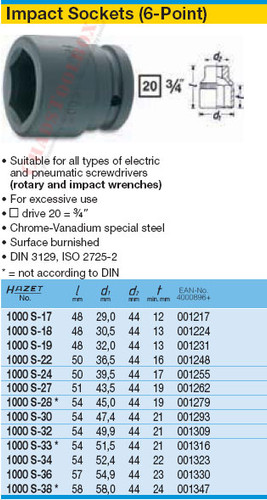 HAZET 1000S-28 6-POINT IMPACT SOCKET