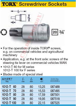 HAZET 1012-T80 TORX SCREWDRIVER SOCKET