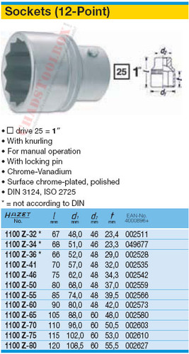 HAZET 1100Z-75 12-POINT SOCKET