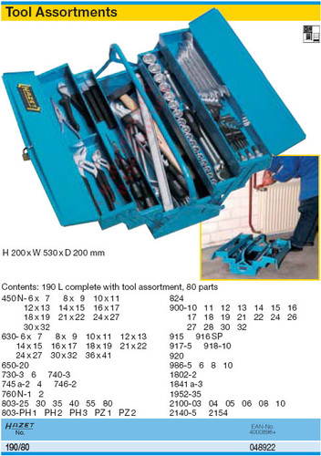HAZET 190/80 TOOL ASSORTMENT WITH TOOL-BOX