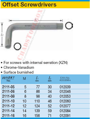 HAZET 2111-05 HEX HEAD WRENCH