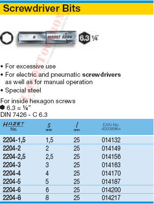 HAZET 2204-8 SCREWDRIVER BIT