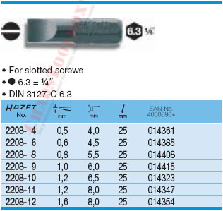 HAZET 2208-8 SCREWDRIVER BIT