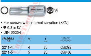 HAZET 2211-4 SCREWDRIVER BIT