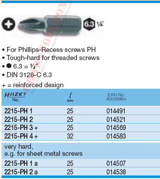 HAZET 2215-PH2A SCREWDRIVER BIT