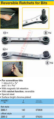 HAZET 2265-1 REVERSIBLE RATCHET FOR BITS